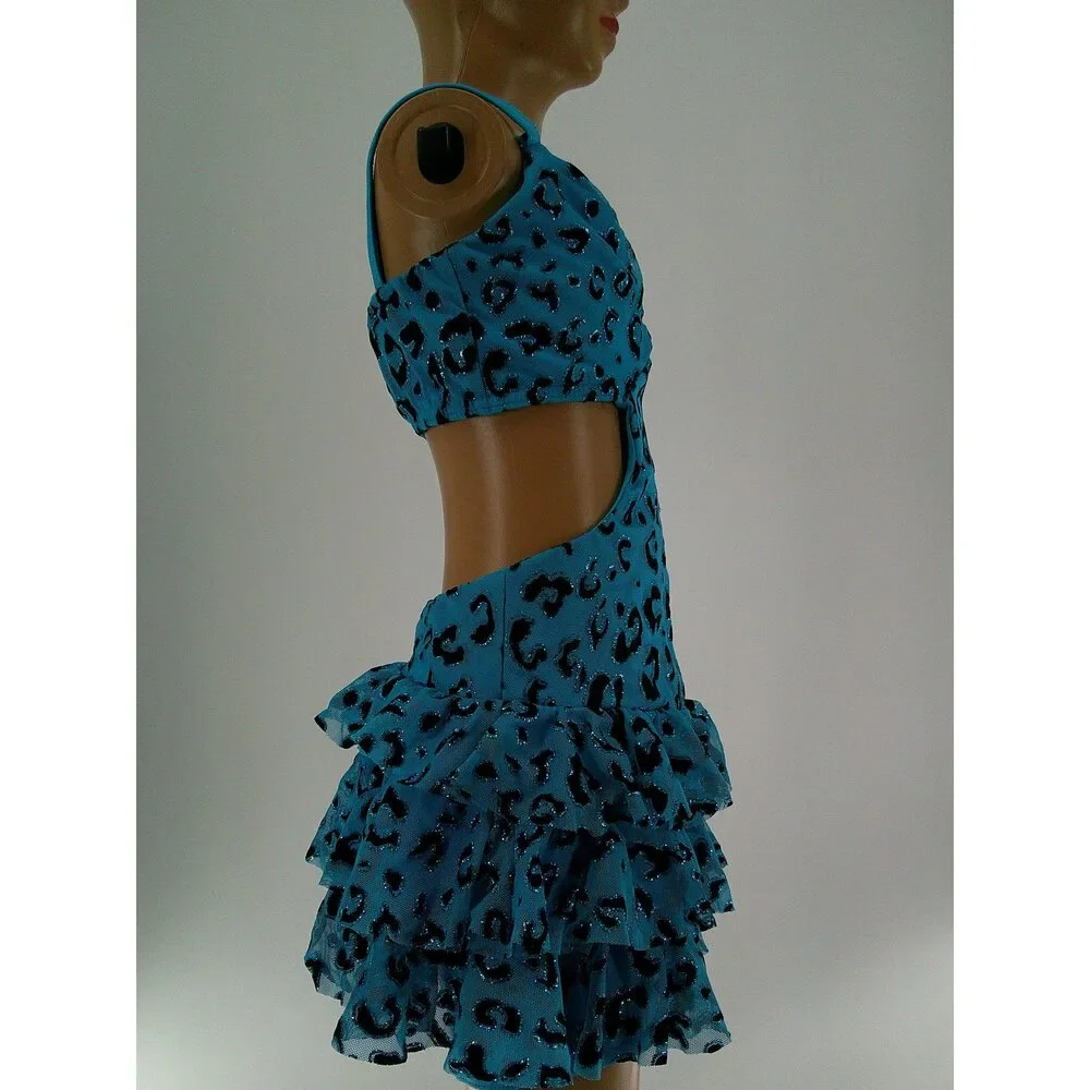 Pre-Owned Dance Costume Kelle  Medium Child Turquoise Mock-ini Jazz Glittle